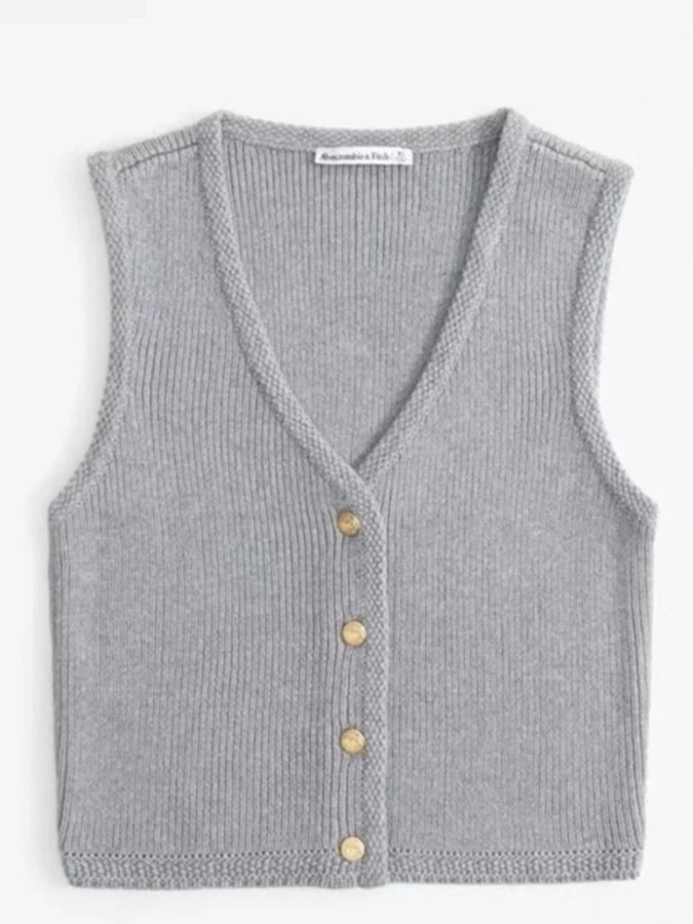 Abercrombie & Fitch Gray Knit Sleeveless Top Gold Button Sweater Tank Medium
